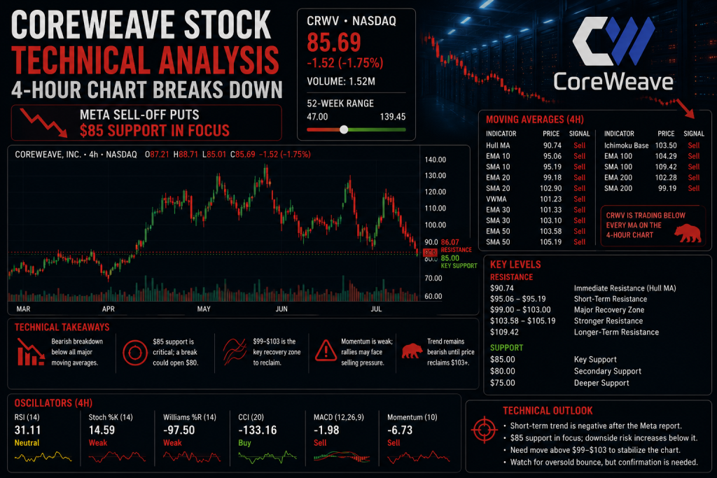 CoreWeave Stock Tumbles 14% as Meta Cloud Report Shakes AI Compute Trade