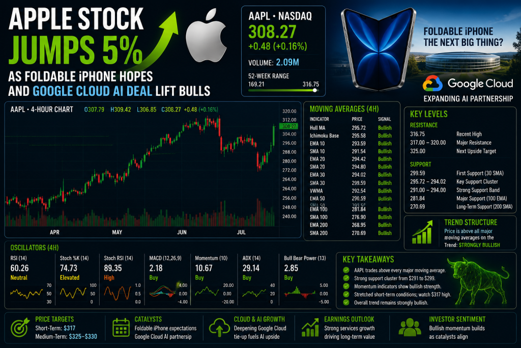 Apple Stock Jumps 5% as Foldable iPhone Hopes and Google Cloud AI Deal Lift Bulls