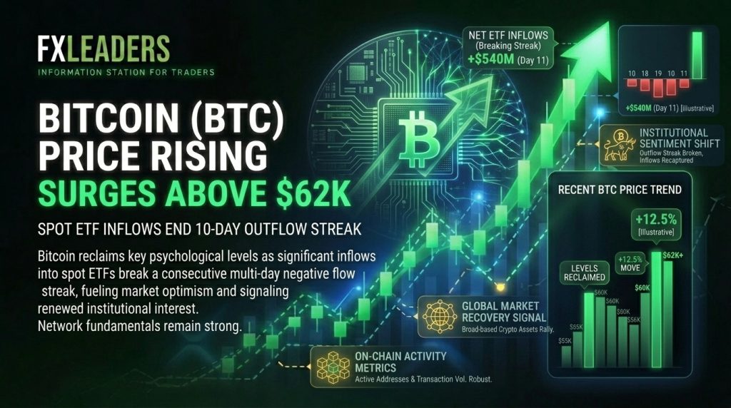 Bitcoin price above $62K as ETF inflows end 10-day outflow streak