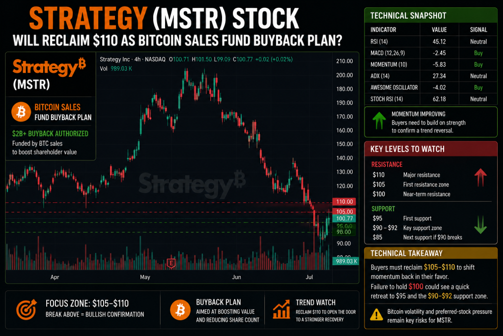 Will Strategy (MSTR) Stock Reclaim $110 as Bitcoin Sales Fund Buyback Plan?