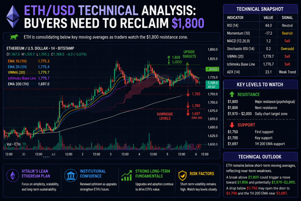 Can Ethereum (ETH) Break Above $1,800 as Vitalik’s Lean Ethereum Plan Revives Institutional Hopes?