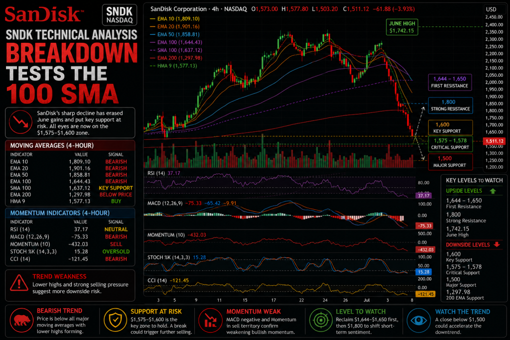 Will SNDK Stock Fall Below $1,500 as Memory Selloff Erases SanDisk's June Gains?