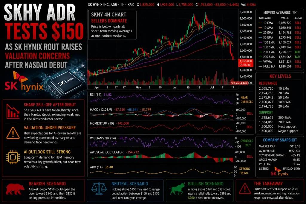 SKHY ADR Tests $150 as SK Hynix Rout Raises Valuation Concerns After Nasdaq Debut