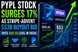 PYPL Stock Surges 17% as Stripe-Advent $53B Buyout Bid Puts $60.50 Level in Focus