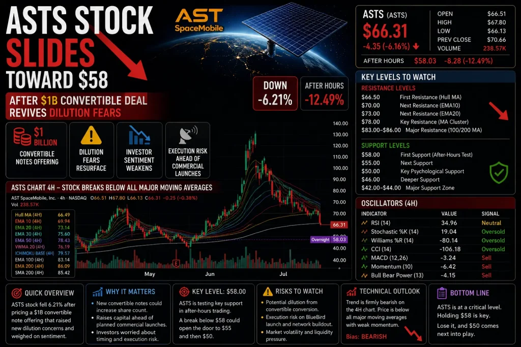 ASTS Stock Slides Toward $58 After $1B Convertible Deal Revives Dilution Fears