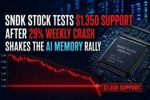 SNDK Stock Tests $1,350 Support After 29% Weekly Crash Shakes the AI Memory Rally