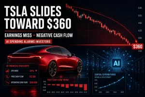 TSLA Slides Toward $360 on Tesla Earnings Miss, Negative Cash Flow and AI Spending Alarm Investors