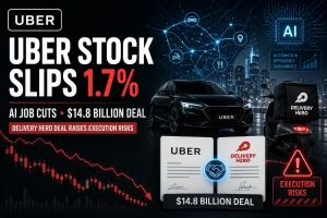UBER Stock Slips 1.7% as AI Job Cuts and $14.8 Billion Delivery Hero Deal Raise Execution Risks