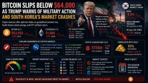 Bitcoin Slips Below $64,000 as Trump Warns of Military Action and South Korea’s Market Crashes