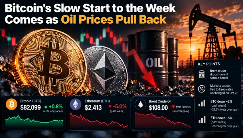 Bitcoin’s Slow Start to the Week Comes as Oil Prices Pull Back
